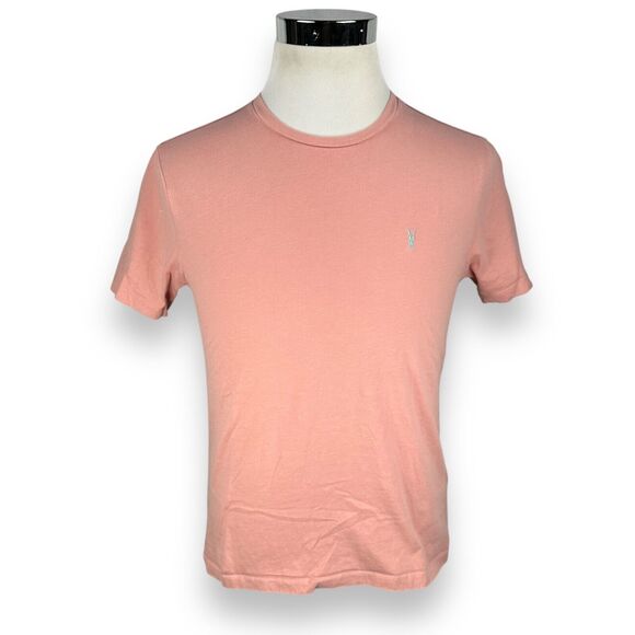 AllSaints Brace Contrast SS T-Shirt Men Medium Coral Pink Tapered Sleeves Cotton - Picture 1 of 9